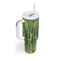 Personalised Fiji Language Week Sugarcane Masi Tumbler With Handle Green Tapa Tribal Pattern
