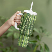 Personalised Fiji Language Week Sugarcane Masi Tumbler With Handle Green Tapa Tribal Pattern