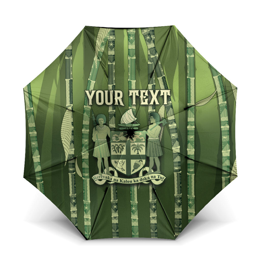 Personalised Fiji Language Week Sugarcane Masi Umbrella Green Tapa Tribal Pattern