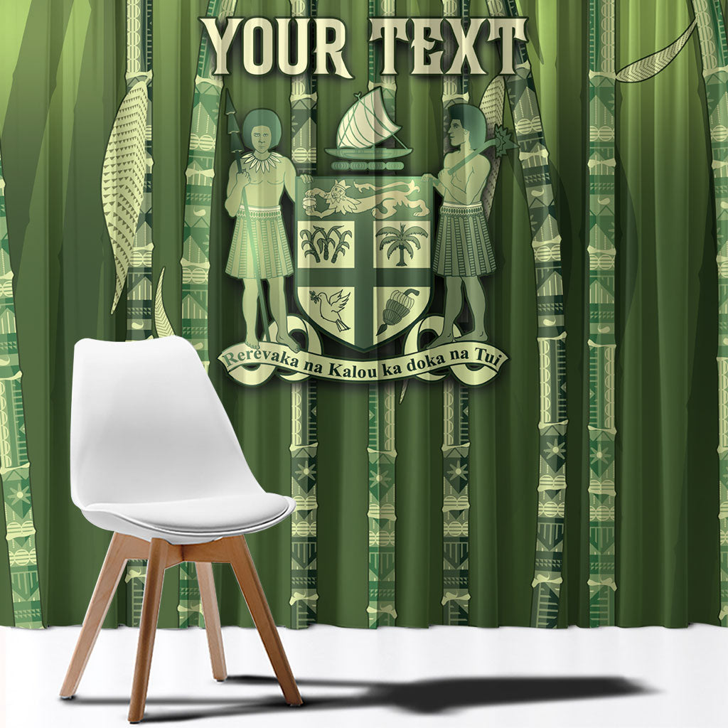 Personalised Fiji Language Week Sugarcane Masi Window Curtain Green Tapa Tribal Pattern