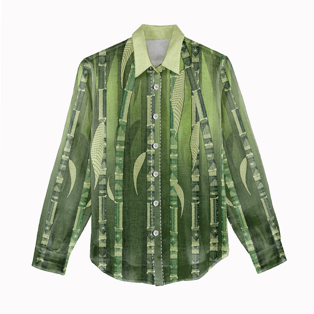 Personalised Fiji Language Week Sugarcane Masi Women Casual Shirt Green Tapa Tribal Pattern