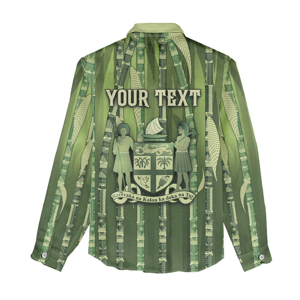 Personalised Fiji Language Week Sugarcane Masi Women Casual Shirt Green Tapa Tribal Pattern