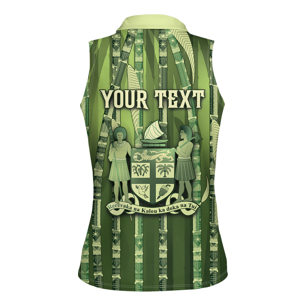 Personalised Fiji Language Week Sugarcane Masi Women Sleeveless Polo Shirt Green Tapa Tribal Pattern