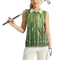 Personalised Fiji Language Week Sugarcane Masi Women Sleeveless Polo Shirt Green Tapa Tribal Pattern