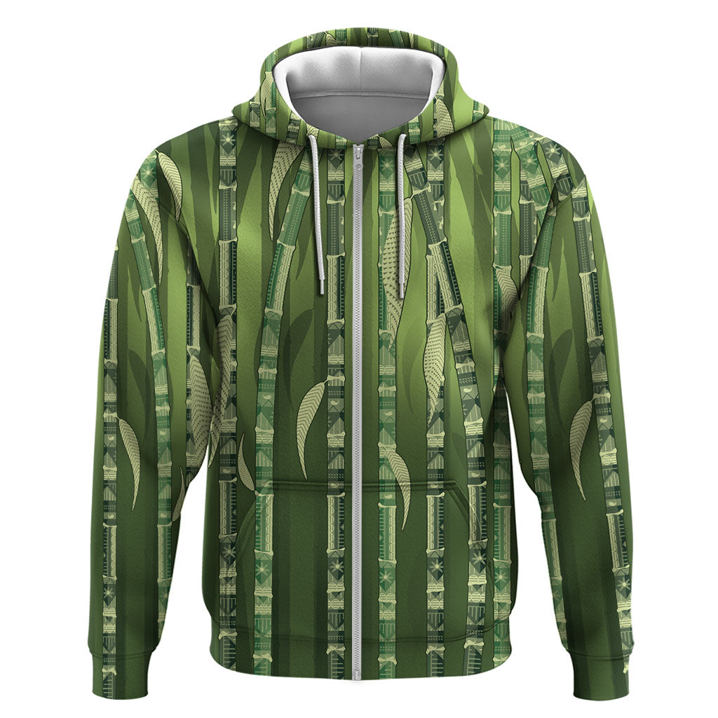 Personalised Fiji Language Week Sugarcane Masi Zip Hoodie Green Tapa Tribal Pattern