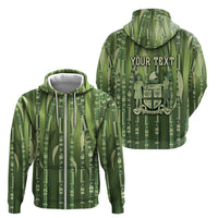 Personalised Fiji Language Week Sugarcane Masi Zip Hoodie Green Tapa Tribal Pattern