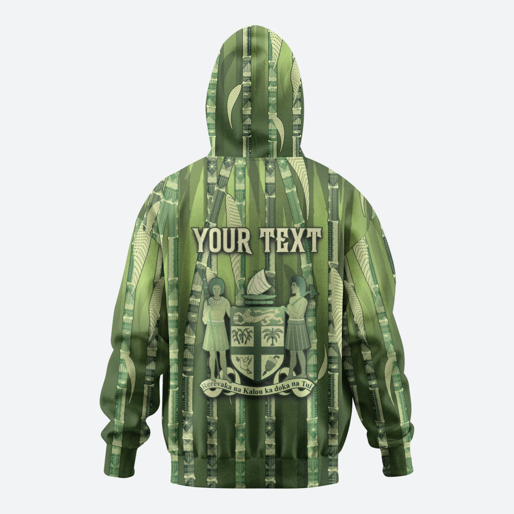 Personalised Fiji Language Week Sugarcane Masi Zip Hoodie Green Tapa Tribal Pattern
