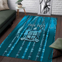 Personalised Fiji Language Week Sugarcane Masi Area Rug Blue Tapa Tribal Pattern