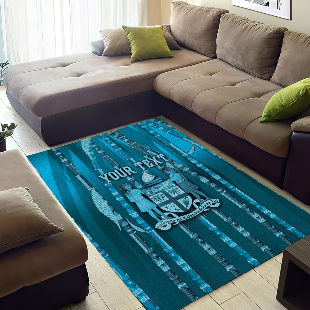 Personalised Fiji Language Week Sugarcane Masi Area Rug Blue Tapa Tribal Pattern