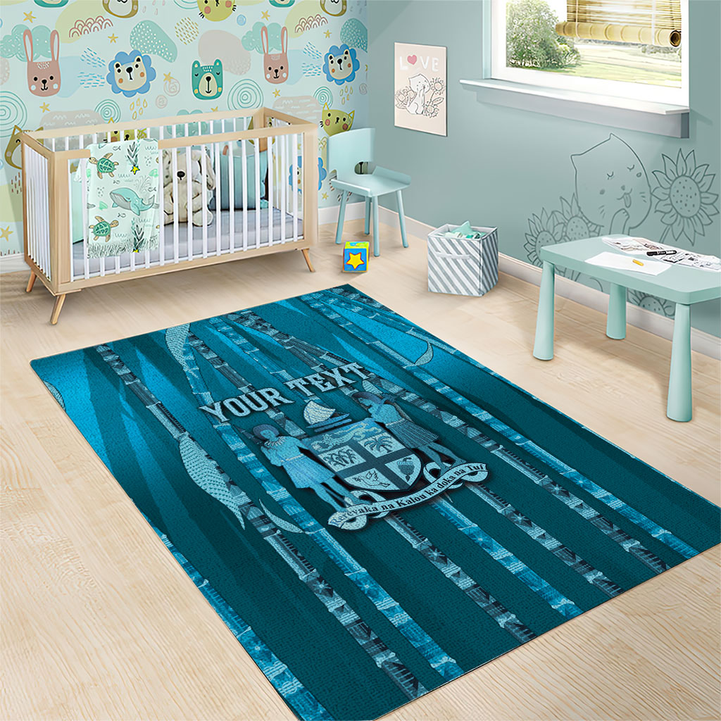 Personalised Fiji Language Week Sugarcane Masi Area Rug Blue Tapa Tribal Pattern