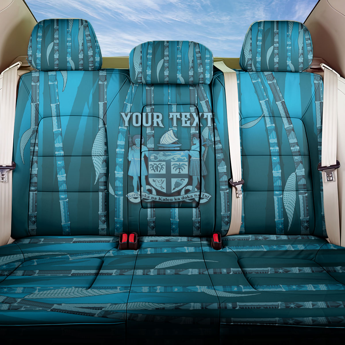 Personalised Fiji Language Week Sugarcane Masi Back Car Seat Cover Blue Tapa Tribal Pattern