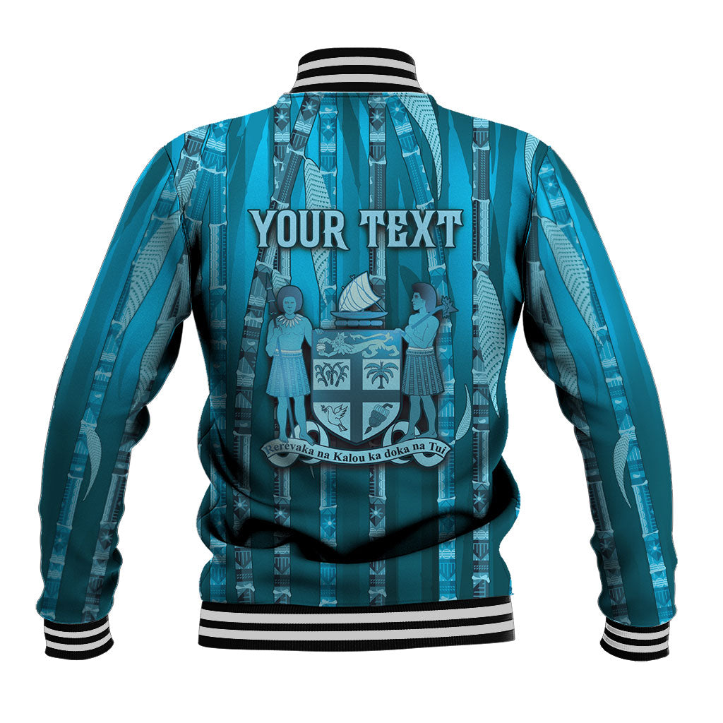 Personalised Fiji Language Week Sugarcane Masi Baseball Jacket Blue Tapa Tribal Pattern
