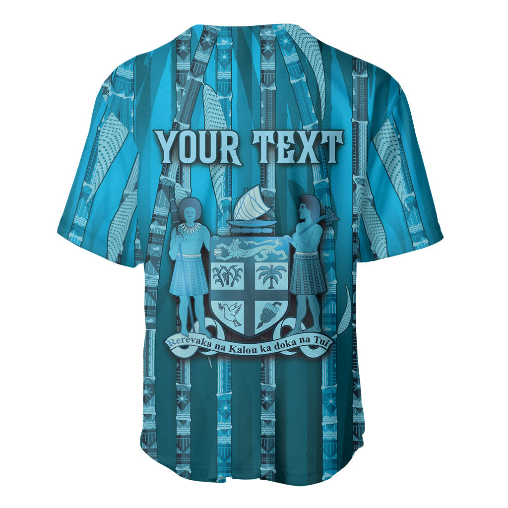 Personalised Fiji Language Week Sugarcane Masi Baseball Jersey Blue Tapa Tribal Pattern