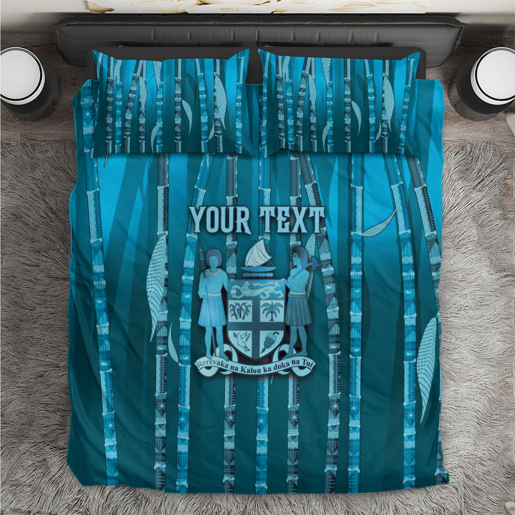 Personalised Fiji Language Week Sugarcane Masi Bedding Set Blue Tapa Tribal Pattern