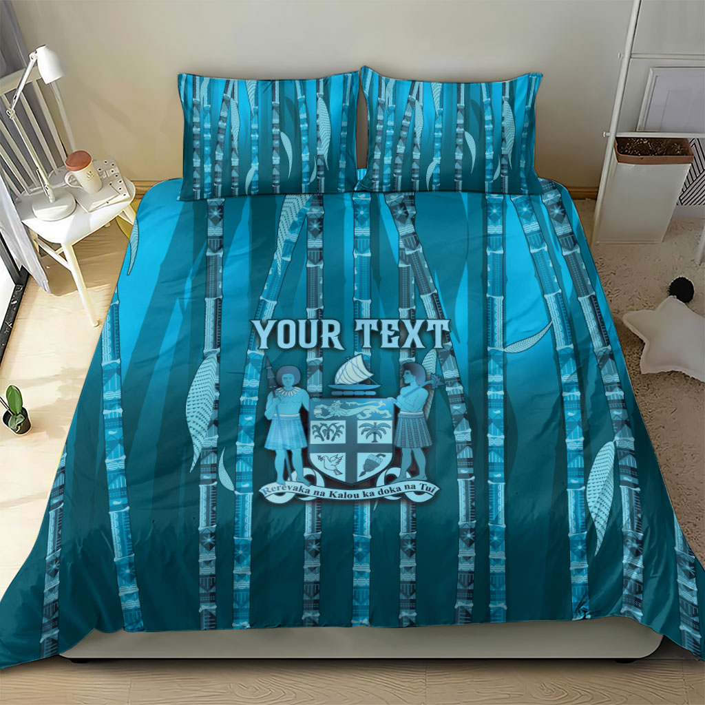 Personalised Fiji Language Week Sugarcane Masi Bedding Set Blue Tapa Tribal Pattern