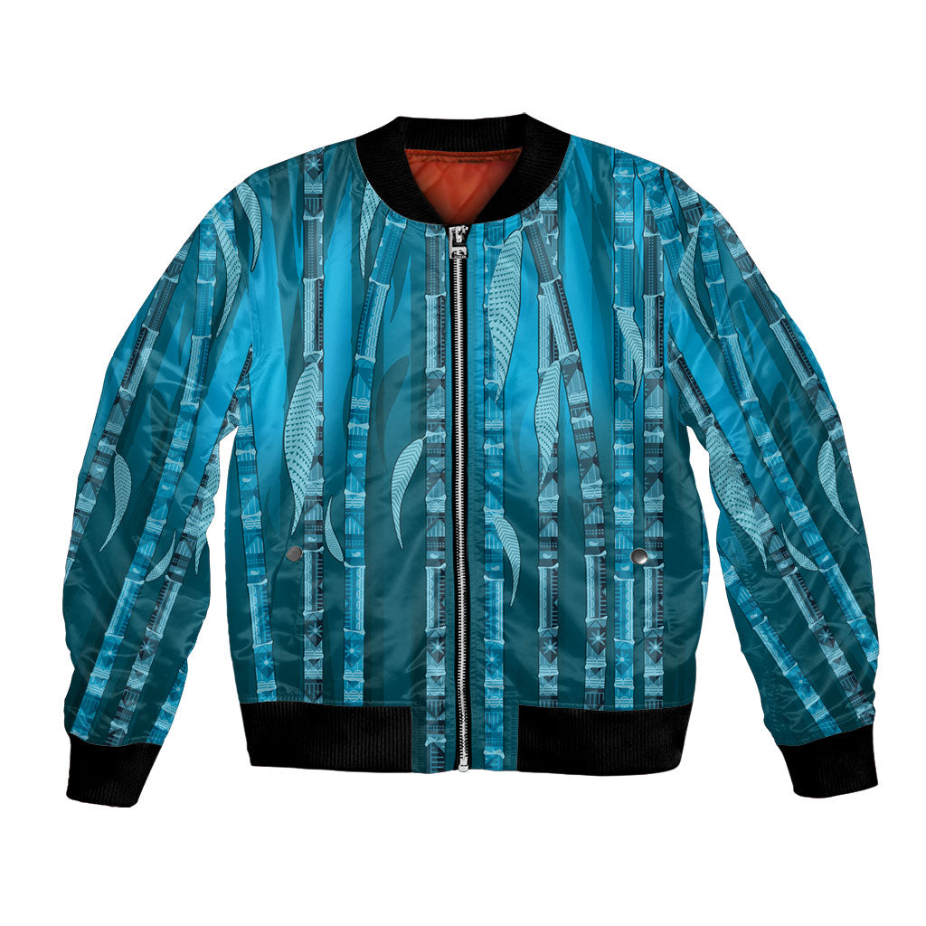 Personalised Fiji Language Week Sugarcane Masi Bomber Jacket Blue Tapa Tribal Pattern