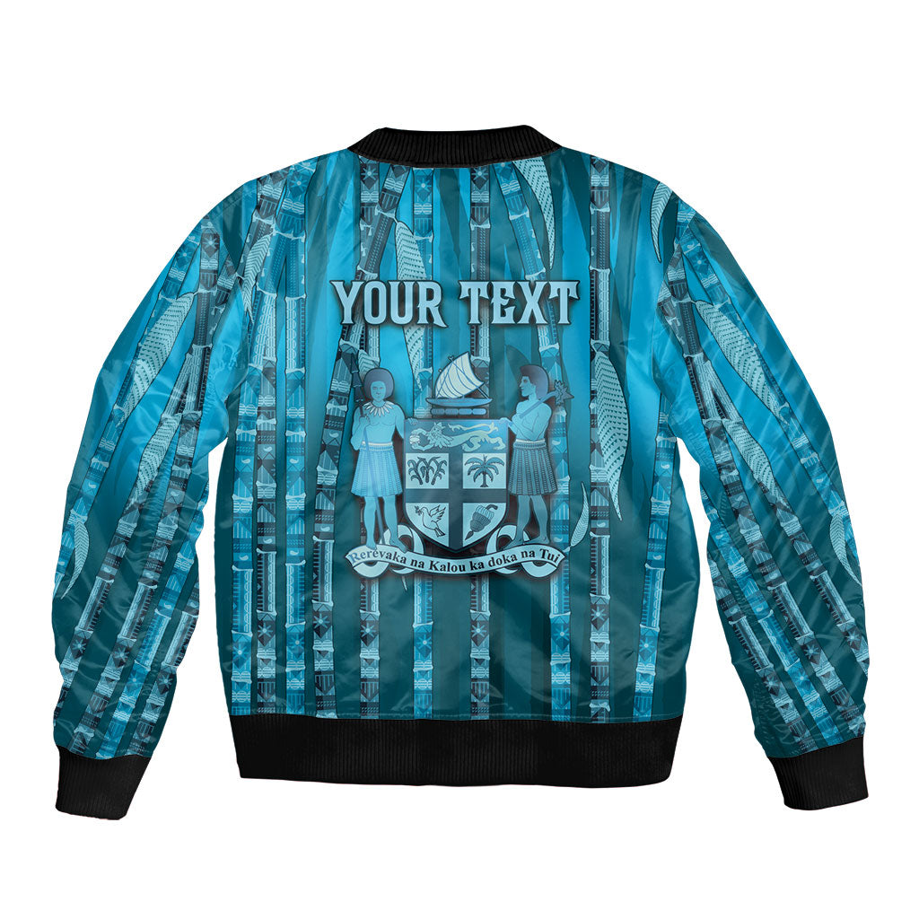 Personalised Fiji Language Week Sugarcane Masi Bomber Jacket Blue Tapa Tribal Pattern