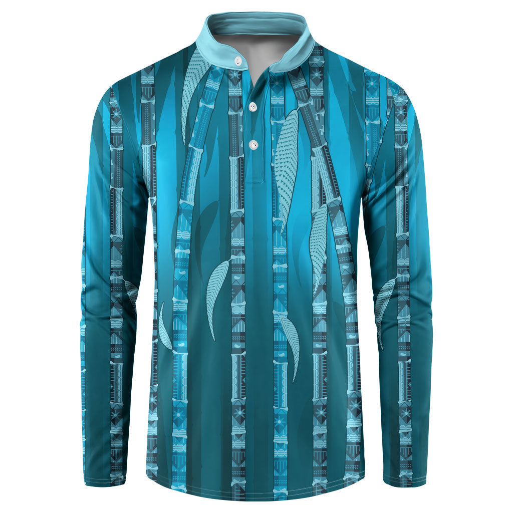 Personalised Fiji Language Week Sugarcane Masi Button Sweatshirt Blue Tapa Tribal Pattern