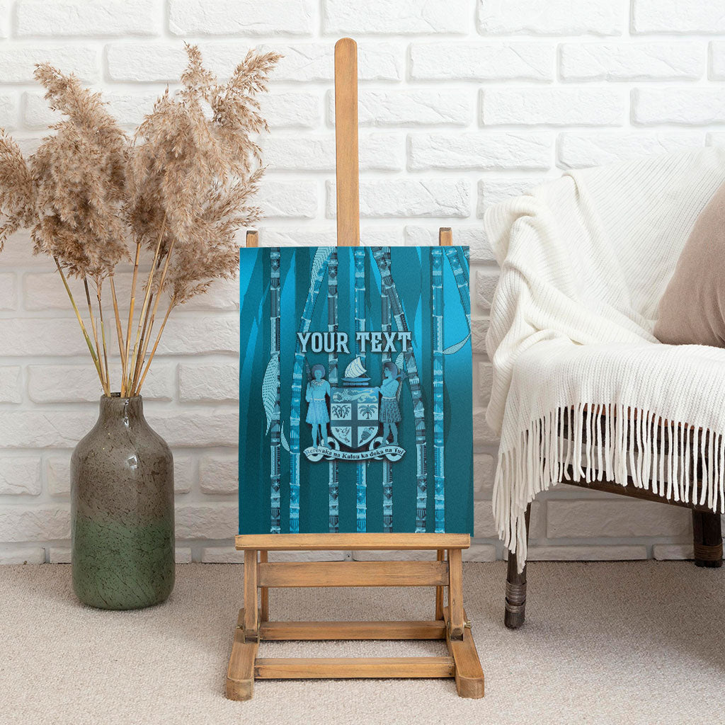 Personalised Fiji Language Week Sugarcane Masi Canvas Wall Art Blue Tapa Tribal Pattern