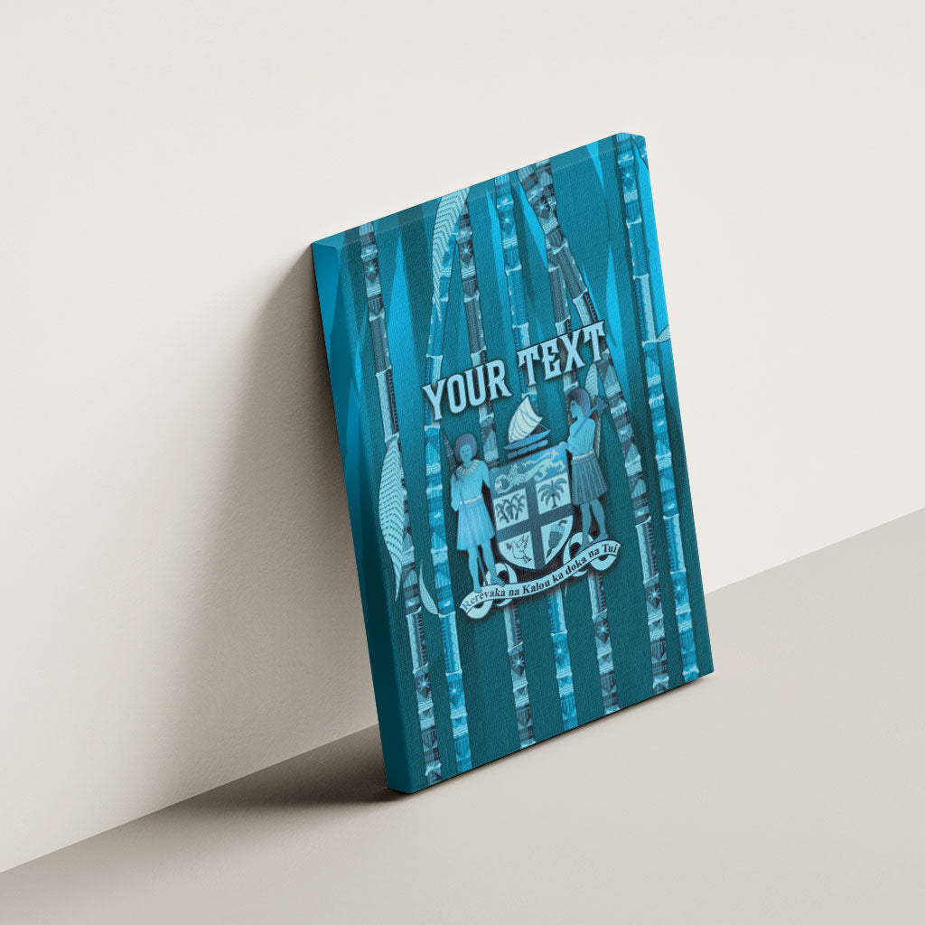 Personalised Fiji Language Week Sugarcane Masi Canvas Wall Art Blue Tapa Tribal Pattern