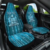 Personalised Fiji Language Week Sugarcane Masi Car Seat Cover Blue Tapa Tribal Pattern