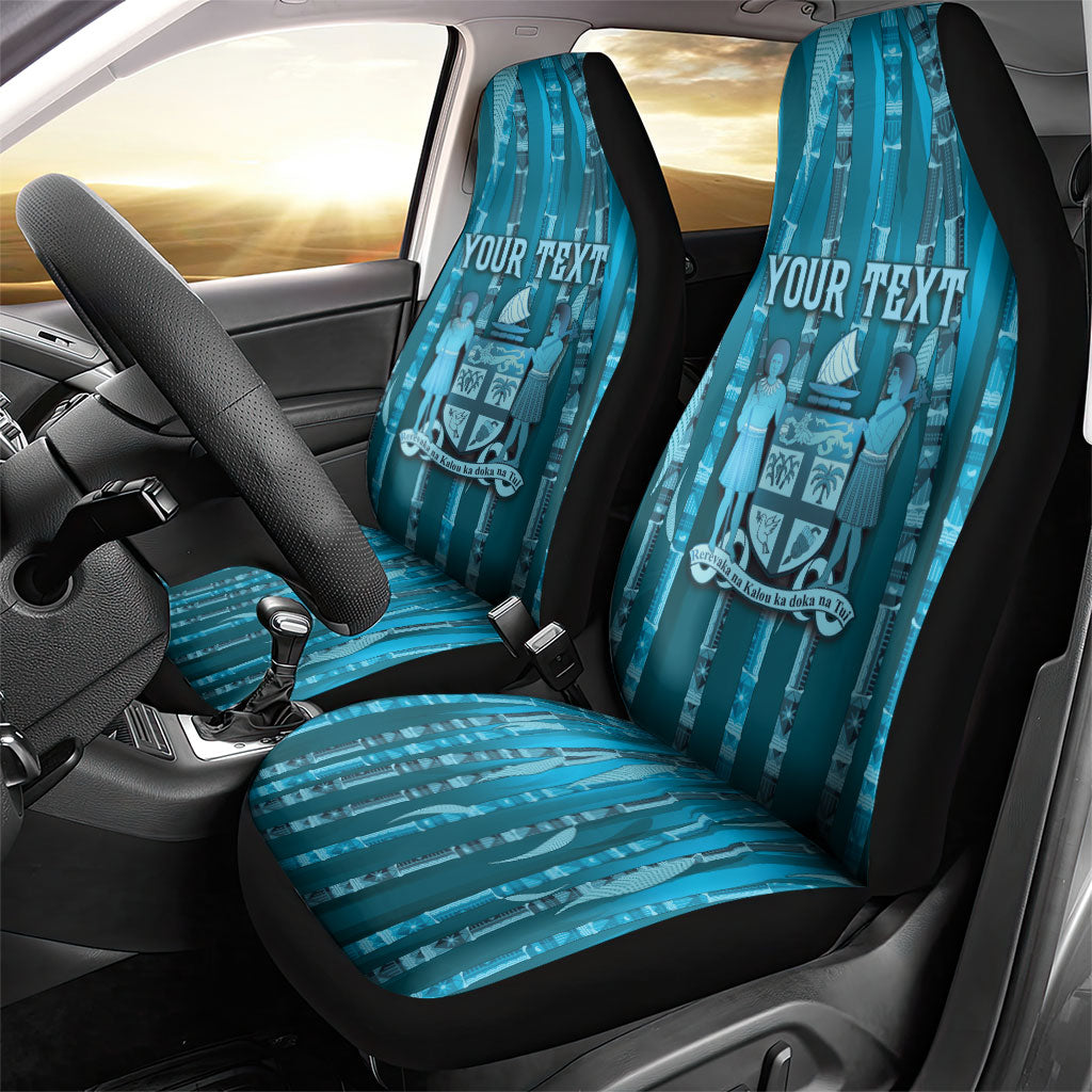 Personalised Fiji Language Week Sugarcane Masi Car Seat Cover Blue Tapa Tribal Pattern