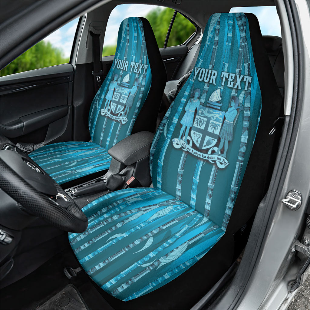 Personalised Fiji Language Week Sugarcane Masi Car Seat Cover Blue Tapa Tribal Pattern