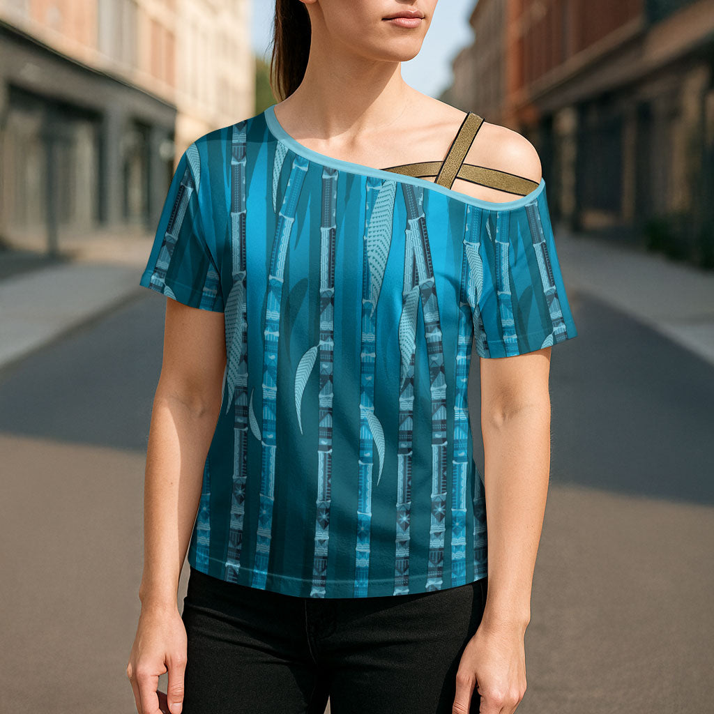 Personalised Fiji Language Week Sugarcane Masi Cross Shoulder Shirt Blue Tapa Tribal Pattern