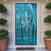 Personalised Fiji Language Week Sugarcane Masi Door Cover Blue Tapa Tribal Pattern