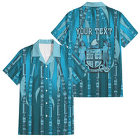 Personalised Fiji Language Week Sugarcane Masi Family Matching Off Shoulder Maxi Dress and Hawaiian Shirt Blue Tapa Tribal Pattern