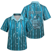 Personalised Fiji Language Week Sugarcane Masi Family Matching Off Shoulder Maxi Dress and Hawaiian Shirt Blue Tapa Tribal Pattern