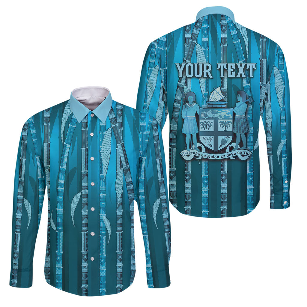 Personalised Fiji Language Week Sugarcane Masi Family Matching Off Shoulder Short Dress and Hawaiian Shirt Blue Tapa Tribal Pattern