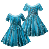 Personalised Fiji Language Week Sugarcane Masi Family Matching Off Shoulder Short Dress and Hawaiian Shirt Blue Tapa Tribal Pattern