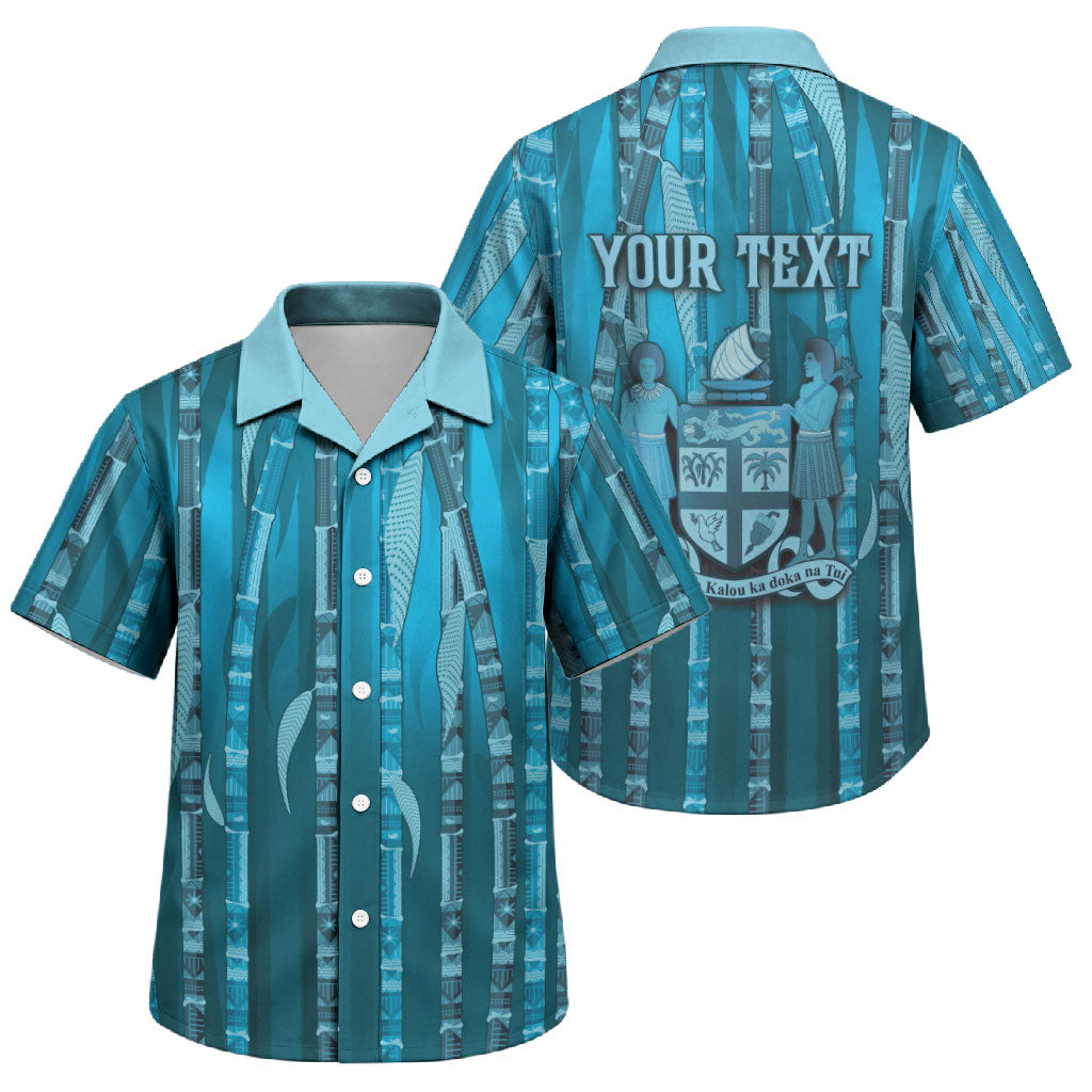 Personalised Fiji Language Week Sugarcane Masi Family Matching Puletasi and Hawaiian Shirt Blue Tapa Tribal Pattern