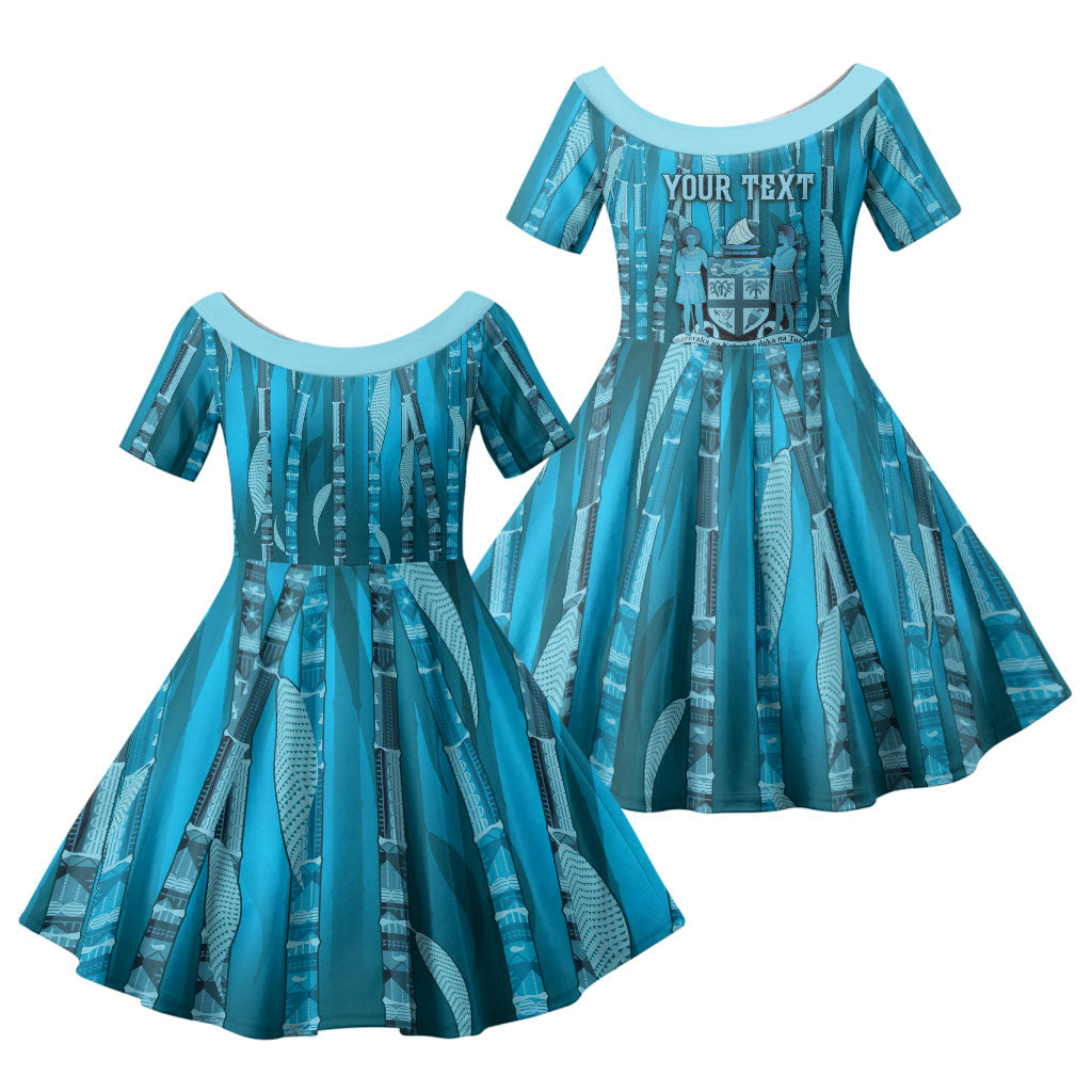 Personalised Fiji Language Week Sugarcane Masi Family Matching Summer Maxi Dress and Hawaiian Shirt Blue Tapa Tribal Pattern
