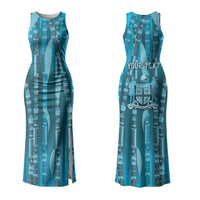 Personalised Fiji Language Week Sugarcane Masi Family Matching Tank Maxi Dress and Hawaiian Shirt Blue Tapa Tribal Pattern