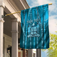 Personalised Fiji Language Week Sugarcane Masi Garden Flag Blue Tapa Tribal Pattern