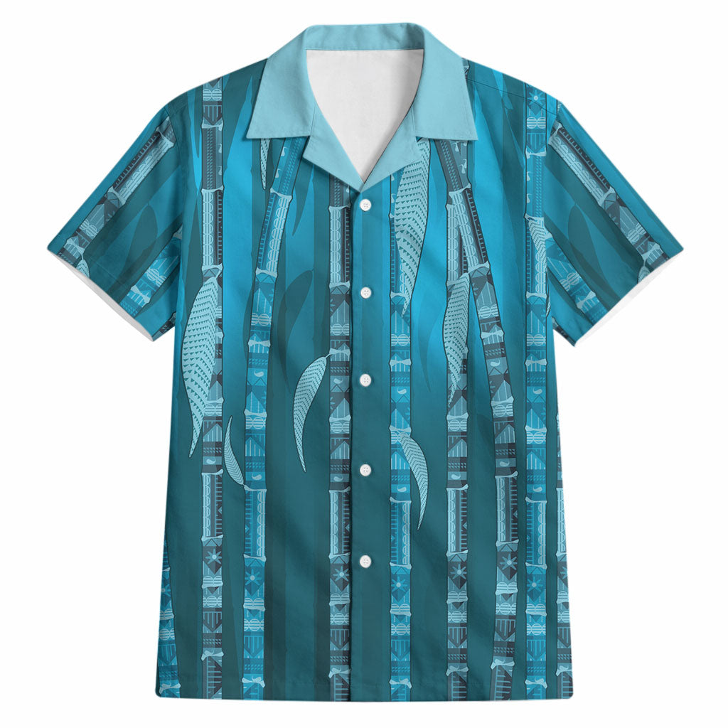 Personalised Fiji Language Week Sugarcane Masi Hawaiian Shirt Blue Tapa Tribal Pattern