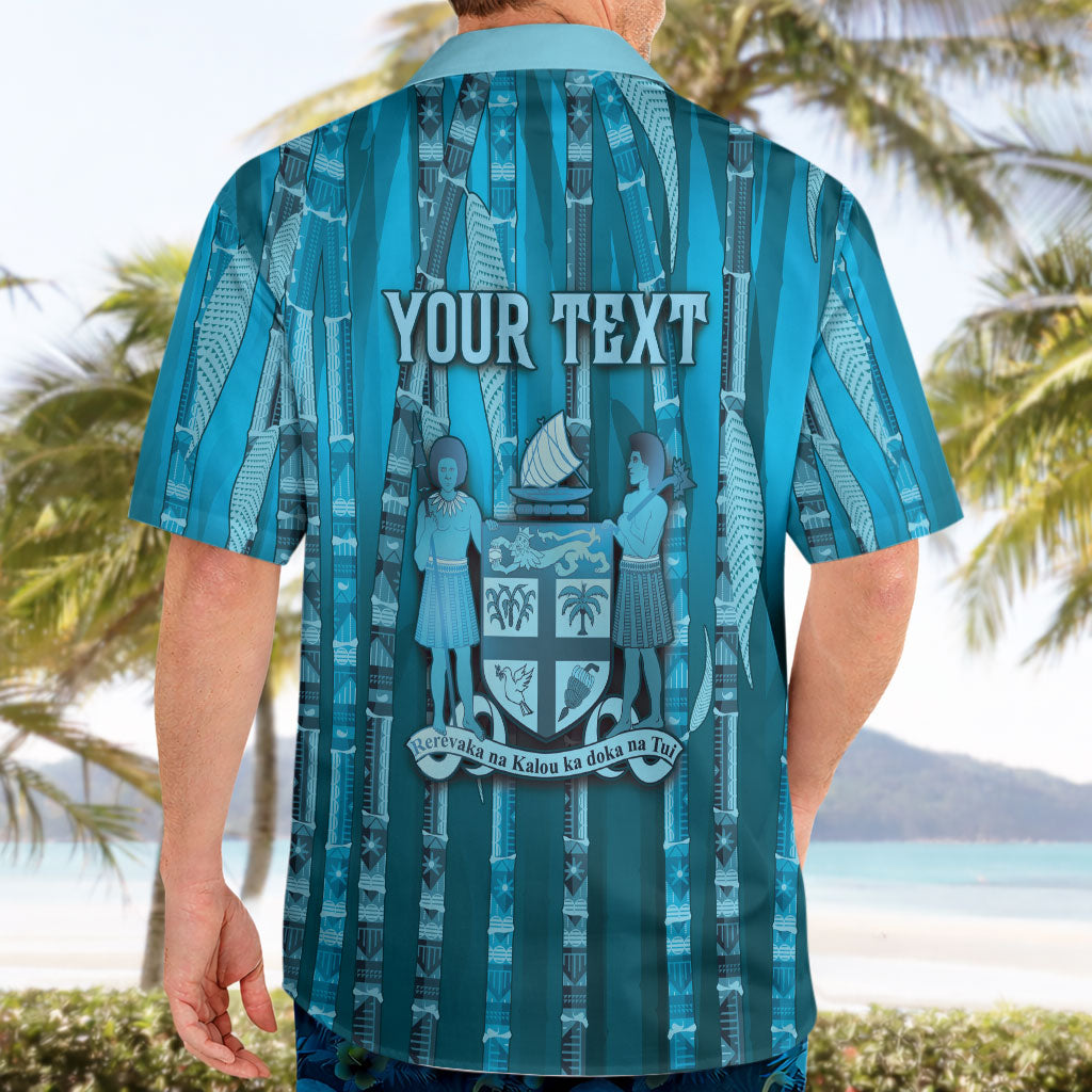 Personalised Fiji Language Week Sugarcane Masi Hawaiian Shirt Blue Tapa Tribal Pattern