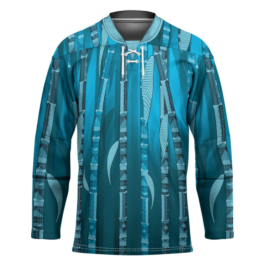 Personalised Fiji Language Week Sugarcane Masi Hockey Jersey Blue Tapa Tribal Pattern