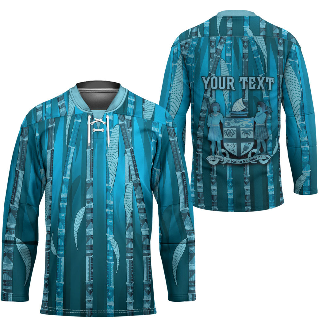 Personalised Fiji Language Week Sugarcane Masi Hockey Jersey Blue Tapa Tribal Pattern