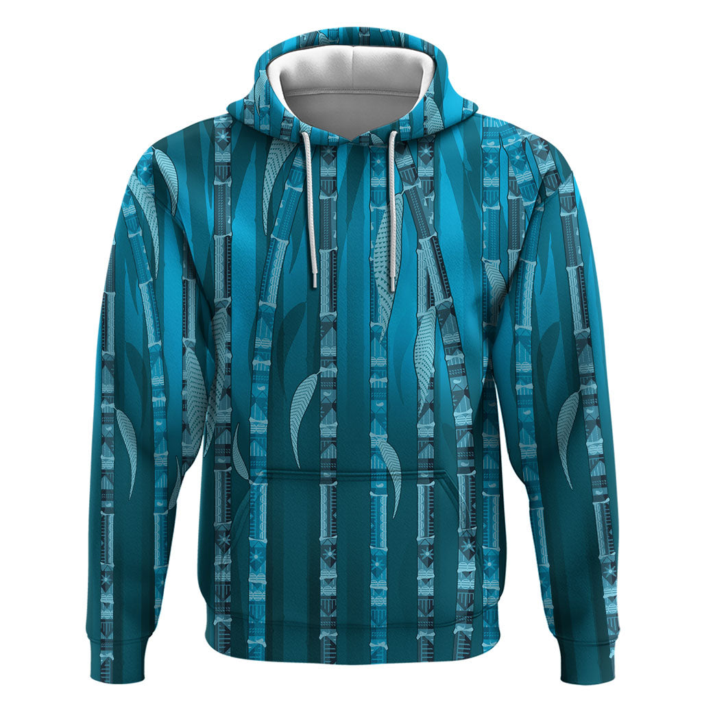 Personalised Fiji Language Week Sugarcane Masi Hoodie Blue Tapa Tribal Pattern
