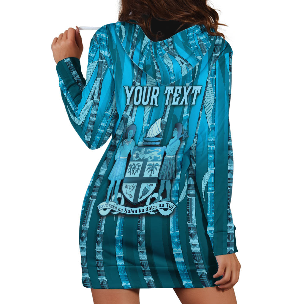 Personalised Fiji Language Week Sugarcane Masi Hoodie Dress Blue Tapa Tribal Pattern