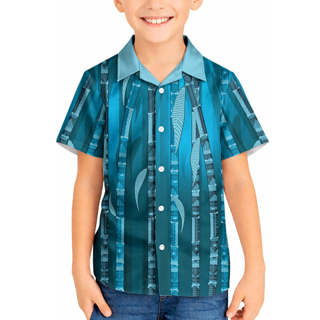Personalised Fiji Language Week Sugarcane Masi Kid Hawaiian Shirt Blue Tapa Tribal Pattern
