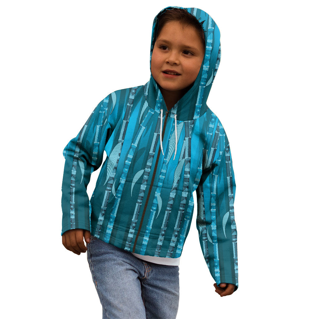 Personalised Fiji Language Week Sugarcane Masi Kid Hoodie Blue Tapa Tribal Pattern
