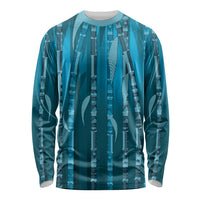Personalised Fiji Language Week Sugarcane Masi Long Sleeve Shirt Blue Tapa Tribal Pattern