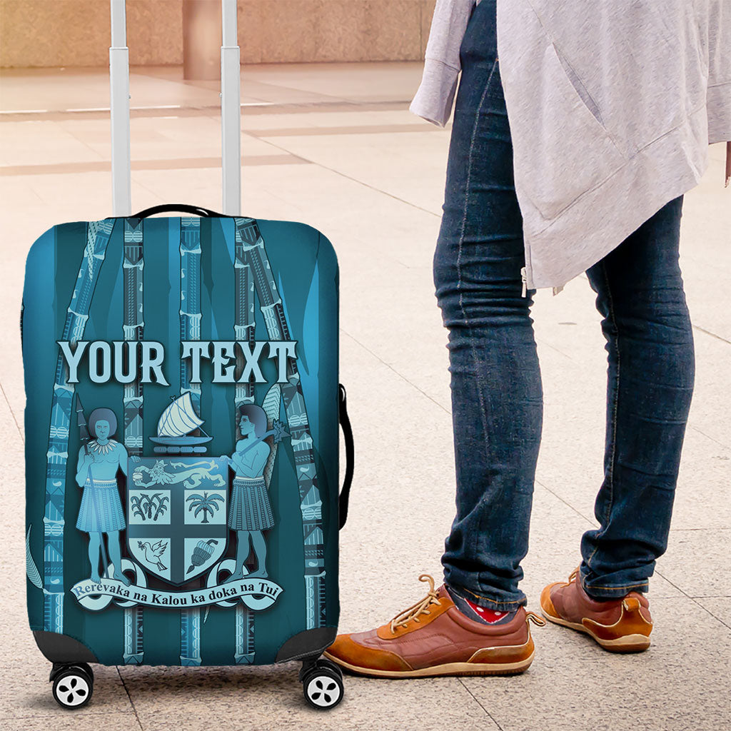 Personalised Fiji Language Week Sugarcane Masi Luggage Cover Blue Tapa Tribal Pattern