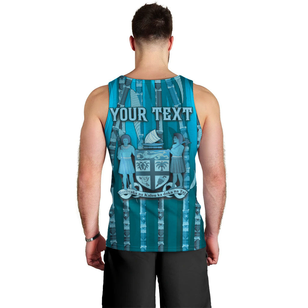 Personalised Fiji Language Week Sugarcane Masi Men Tank Top Blue Tapa Tribal Pattern