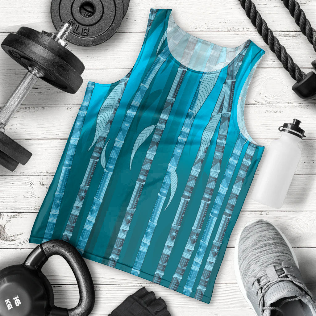 Personalised Fiji Language Week Sugarcane Masi Men Tank Top Blue Tapa Tribal Pattern