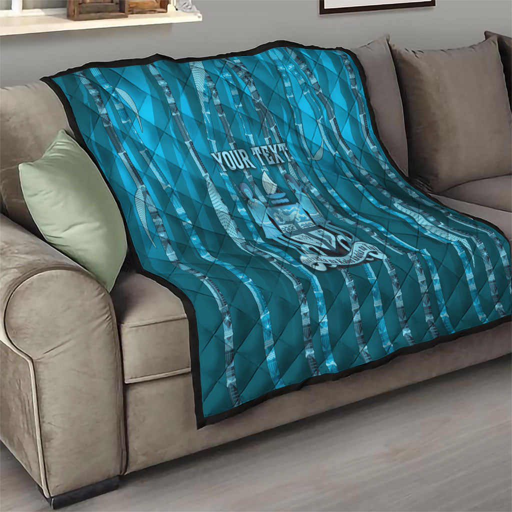 Personalised Fiji Language Week Sugarcane Masi Quilt Blue Tapa Tribal Pattern
